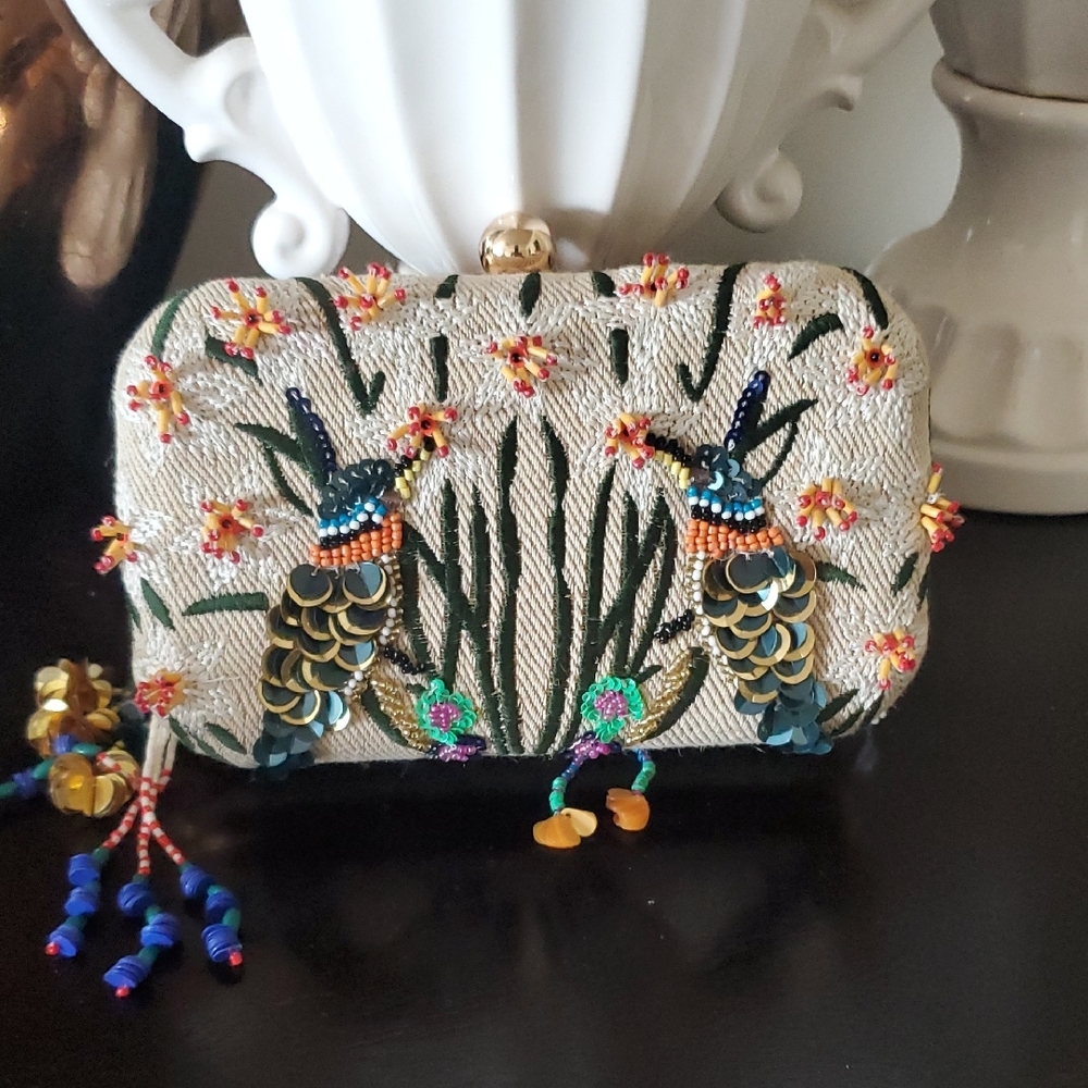 Anthropologie Blue and Purple Embroidered Clutch - Picture 4 of 4